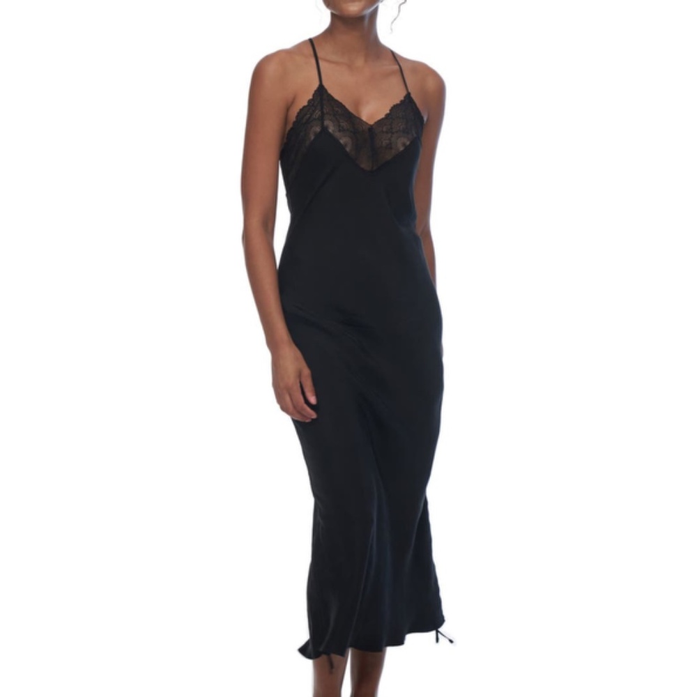 Rya Collection Hera Lace Trim Chemise black lingerie size large v-neck long sexy